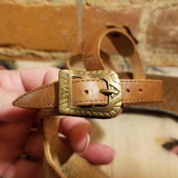 VINTAGE LEATHER WOVEN SANDALS BROWN HIPPIE PREPPY FESTIVAL 90S HIPSTER BEADED - Picture 5 of 10